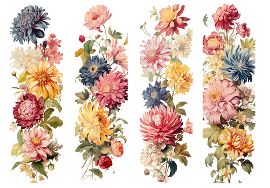 BOOK060 FLORALS | Bookmark Set of 4 | BOOKMARK TRANSFER PAPER