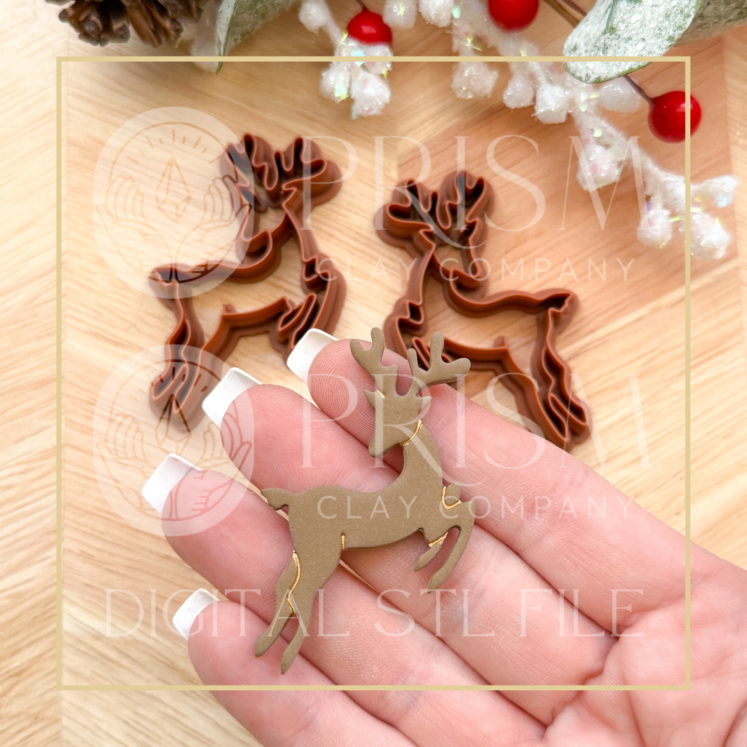 Reindeer Flying Jumping STL File | Digital Instant Download | 3D Printing STL File | Polymer Clay Tool | Polymer Clay Cutter STL File