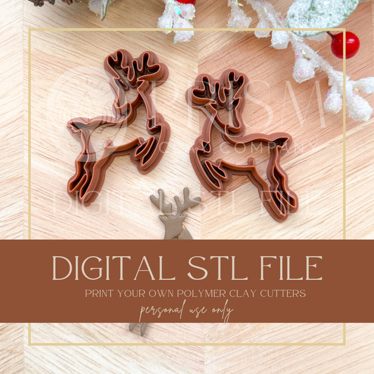Reindeer Flying Jumping STL File | Digital Instant Download | 3D Printing STL File | Polymer Clay Tool | Polymer Clay Cutter STL File
