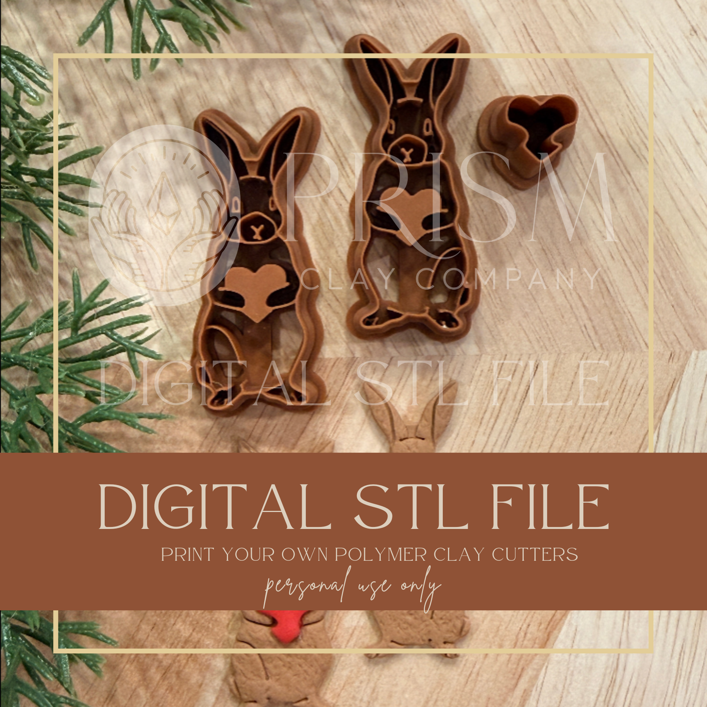 Rabbit & Heart STL File | Digital Instant Download | 3D Printing STL File | Polymer Clay Cutter | Polymer Clay Cutter STL File