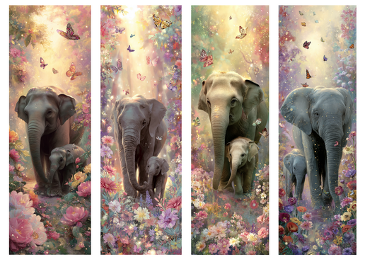 BOOK083 ELEPHANTS | Bookmark Set of 4 | BOOKMARK TRANSFER PAPER