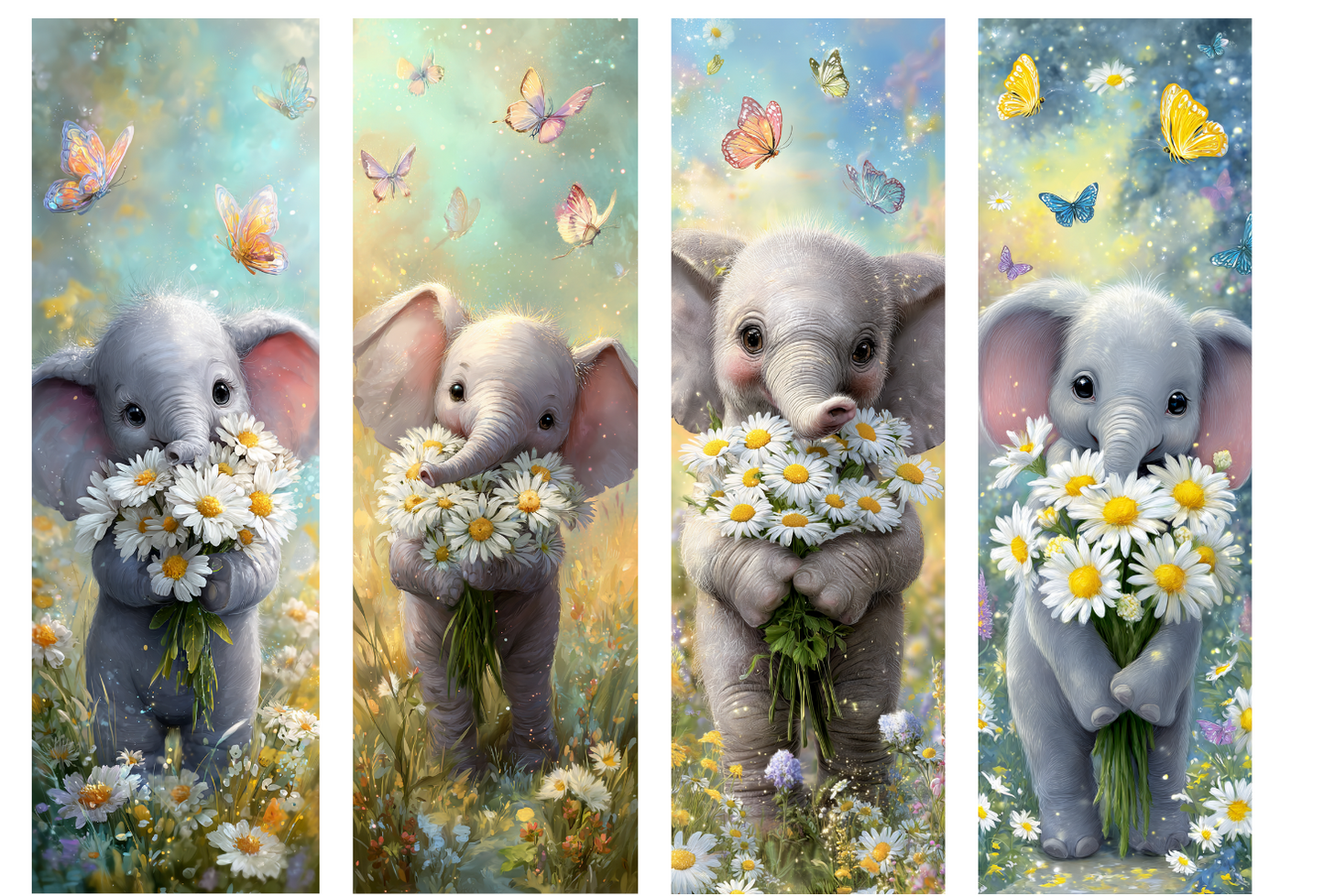 BOOK082 BABY ELEPHANTS | Bookmark Set of 4 | BOOKMARK TRANSFER PAPER