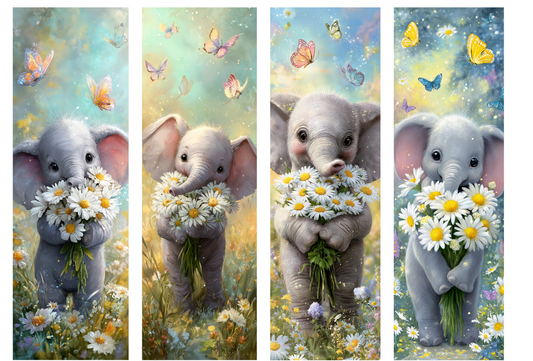 BOOK082 BABY ELEPHANTS | Bookmark Set of 4 | BOOKMARK TRANSFER PAPER