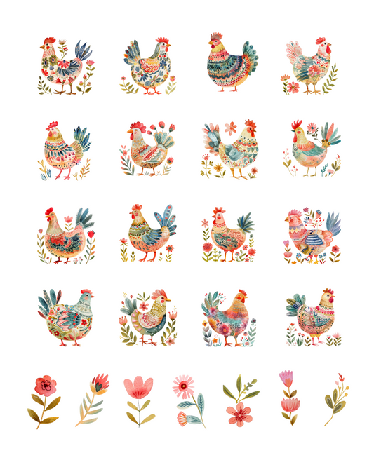 PCC 1082 FOLKART CHICKENS Transfer Paper | THE CHARM BAR