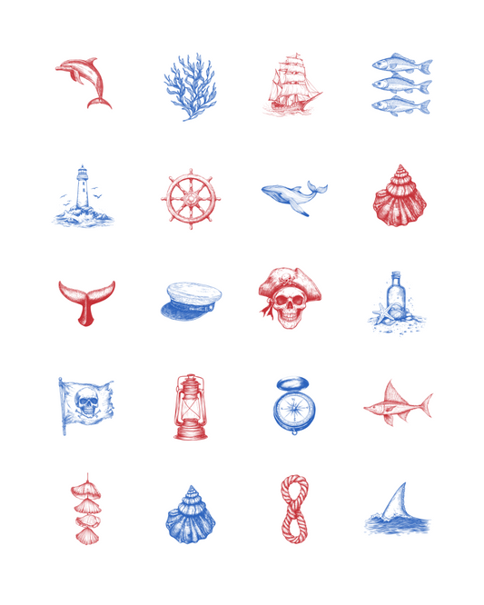 PCC 1092 RED & BLUE NAUTICAL Transfer Paper | THE CHARM BAR