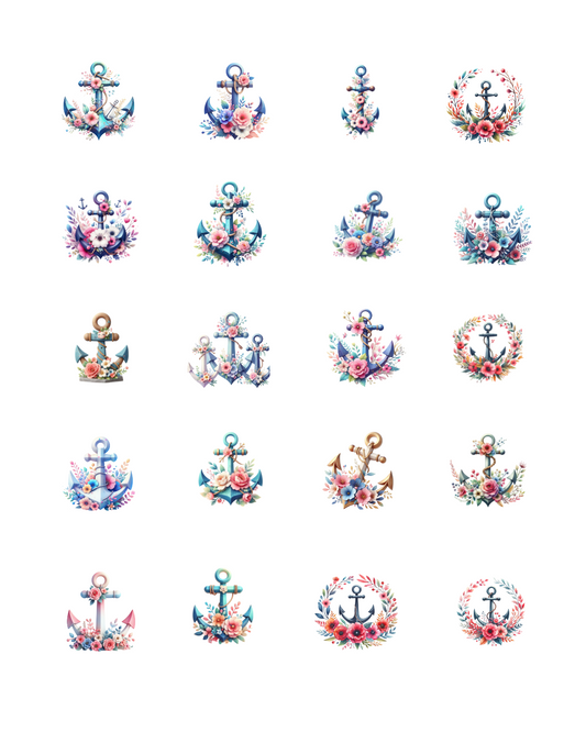 PCC 1097 NAUTICAL FLORAL ANCHORS Transfer Paper | THE CHARM BAR