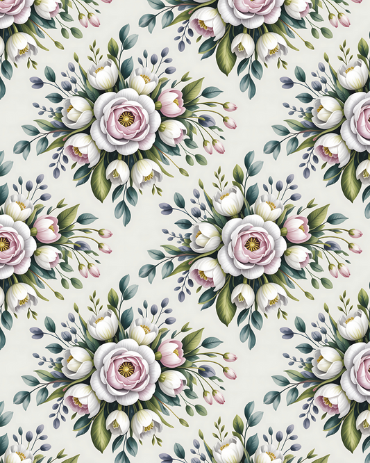 PCC 2054 WHITE FLORALS Transfer Paper | CHRISTMAS | POLYMER CLAY