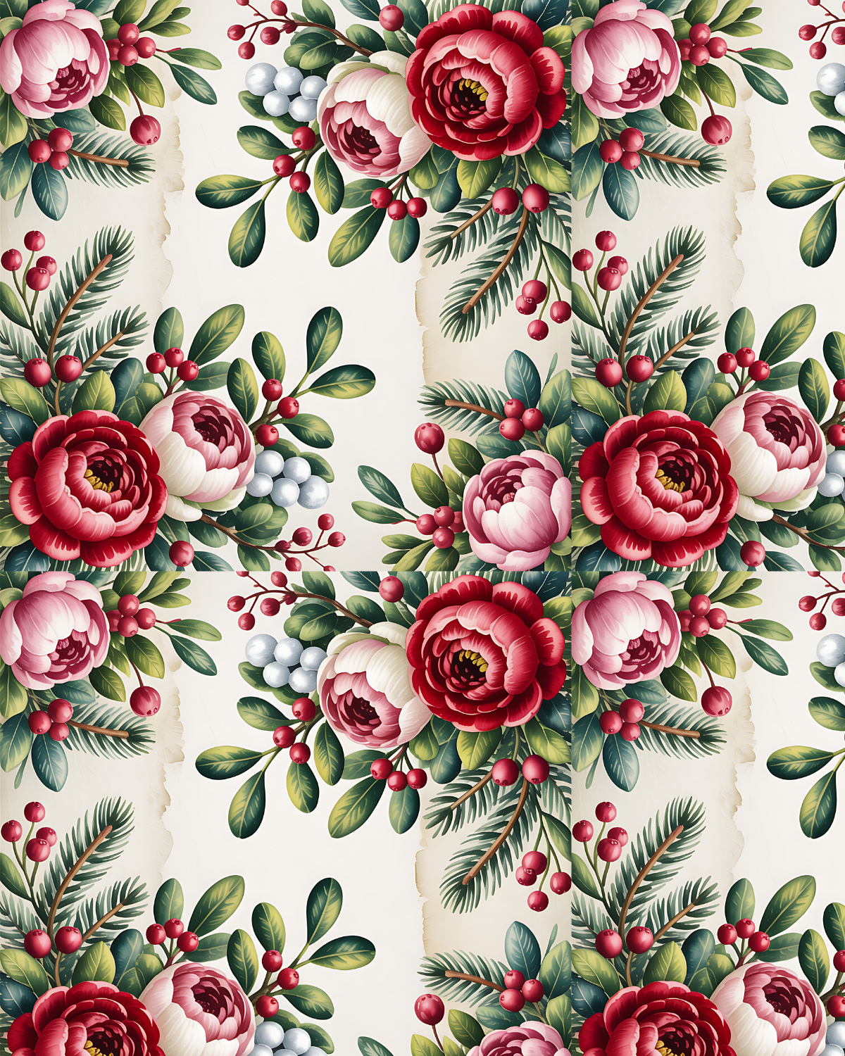 PCC 2055 RED & PINK FLORALS Transfer Paper | CHRISTMAS | POLYMER CLAY