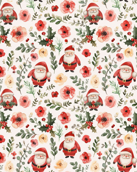 PCC 2067 SANTA HOLLY FLORAL Transfer Paper | CHRISTMAS | POLYMER CLAY
