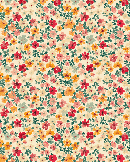 Spring floral pattern on PCC 470 transfer paper, 4x5 inches, ideal for light color clay projects.