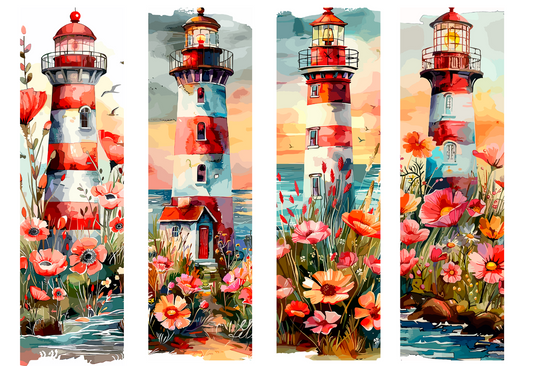 BOOK055 RED LIGHTHOUSE | Bookmark Set of 4 | BOOKMARK TRANSFER PAPER