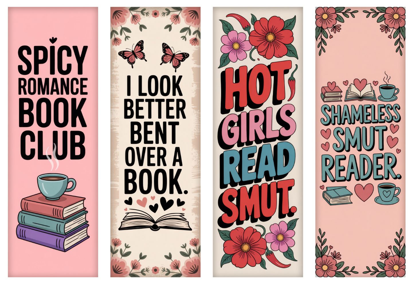 BOOK078 SPICY BOOKS | Bookmark Set of 4 | BOOKMARK TRANSFER PAPER