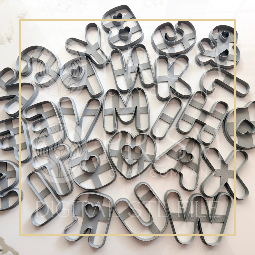 Heart Large Alphabet Letters STL File | Digital Instant Download | 3D Printing STL File | Polymer Clay Tool | Polymer Clay Cutter STL File