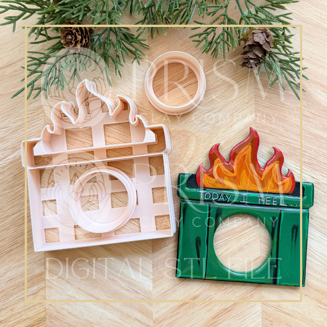 DUMPSTER FIRE MOOD MAGNET STL FILE | Digital Instant Download | 3D Printing STL File | Polymer Clay Tool | Polymer Clay Cutter STL File