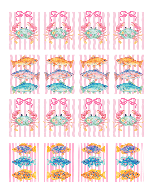 Summer Tiles Transfer Paper set with 1-inch clay tiles and clay cutter for craft projects