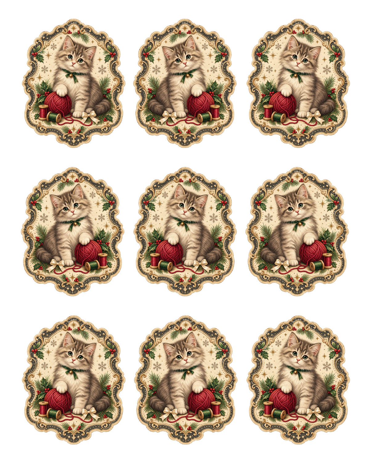 ANTIQUE KITTEN HOLIDAY EARRING TRANSFER PAPER CUTTER BUNDLE | TRANSFER PAPER FOR POLYMER CLAY