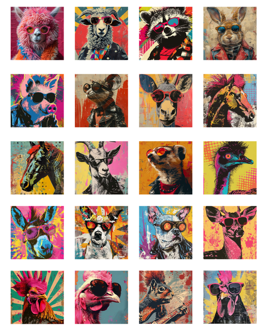 TILE 03 POP ART ANIMAL TILE TRANSFER PAPER | TRANSFER PAPER & CLAY CUTTER