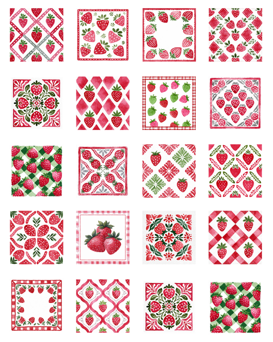 TILE 15 STRAWBERRY TILE TRANSFER PAPER | TRANSFER PAPER & CLAY CUTTER