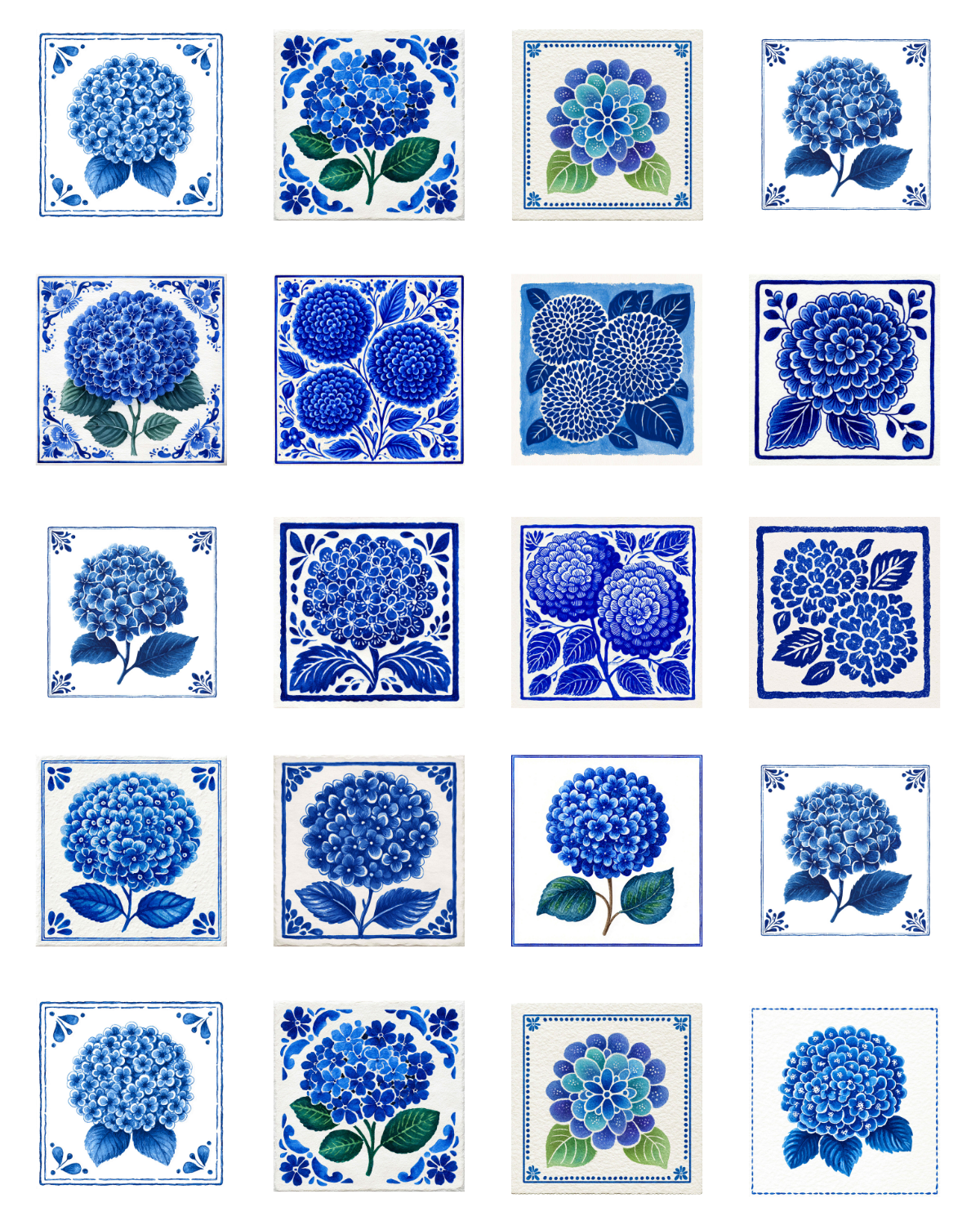 TILE 14 BLUE HYDRANGEA FLORAL TILE TRANSFER PAPER | TRANSFER PAPER & CLAY CUTTER