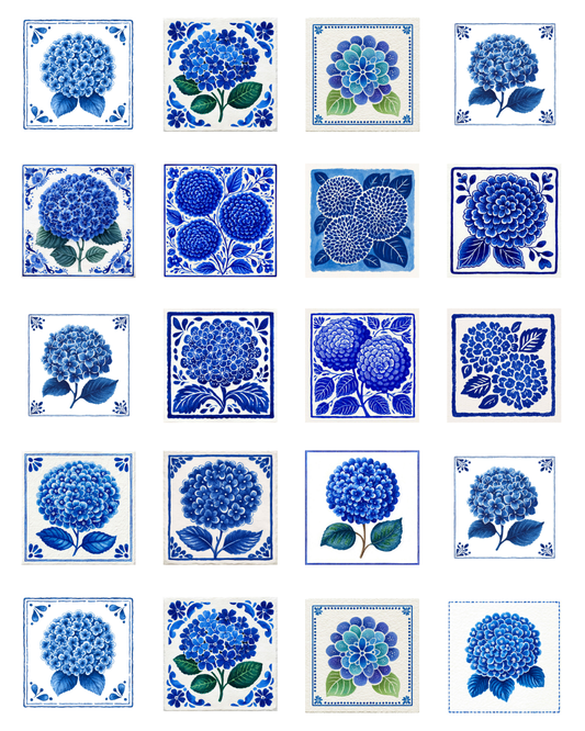 TILE 14 BLUE HYDRANGEA FLORAL TILE TRANSFER PAPER | TRANSFER PAPER & CLAY CUTTER