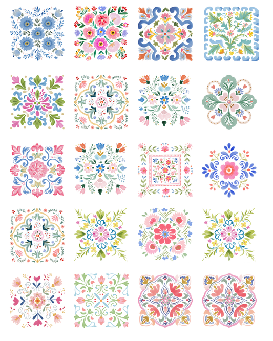 TILE 09 PASTEL TILE TRANSFER PAPER SET (2 SHEETS) | TRANSFER PAPER & CLAY CUTTER