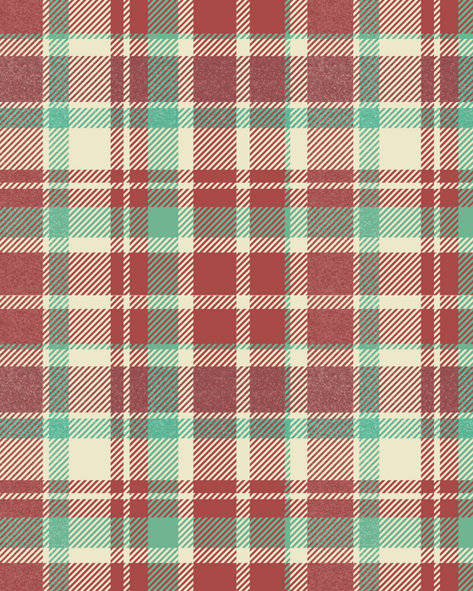 Transfer paper for polymer clay with red, green, and cream plaid image sheet, size 4x5 inches.