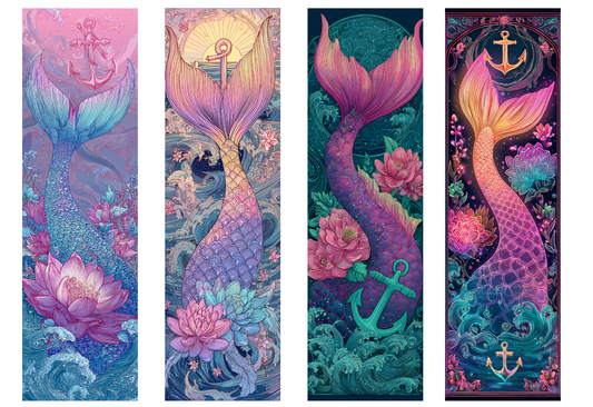 BOOK081 MERMAID TAILS | Bookmark Set of 4 | BOOKMARK TRANSFER PAPER