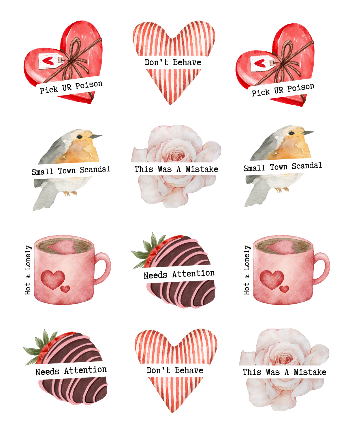 SARCASTIC ANTI-VALENTINE TRANSFER PAPER & CUTTERS | MAGNET STATEMENTS | POLYMER CLAY CUTTERS