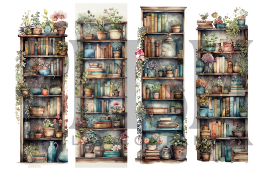 Fantasy Fairycore Bookish Transfer Paper | Cottage Plants Bookshelf | Bookmark | Set of 4