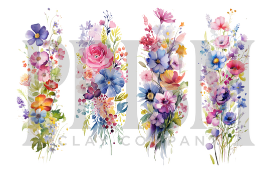 Bookmark Transfer Paper | Watercolor Wildflowers | Bookmark | Set of 4