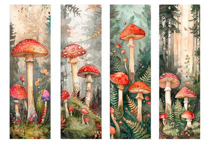 BOOK050 TRANSFER PAPER | Bookmark Set of 4 | RED TOP MUSHROOMS